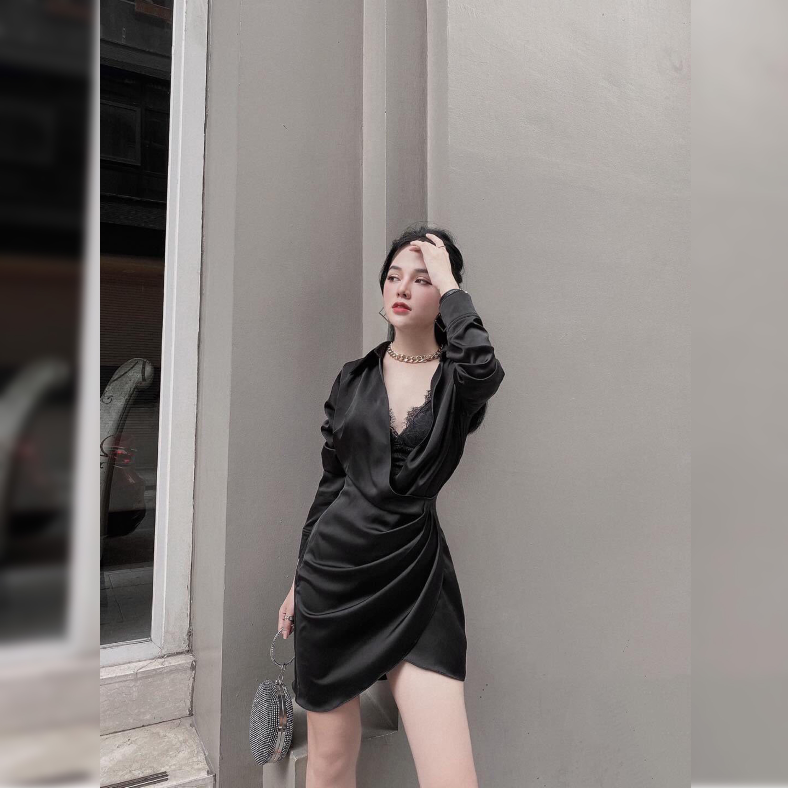 Đầm ôm body nữ sang chảnh dự tiệc sexy và sang chảnh chất vải lụa satin thiết kế hot tay dài vạt chéo [Shop cam kết chất lượng y hình] WTAShop.