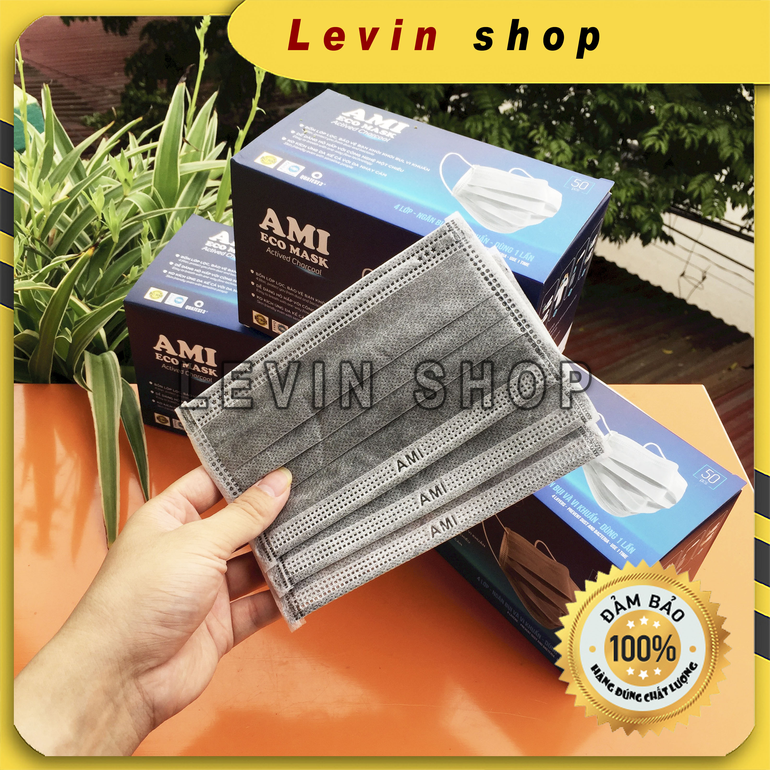 [Hộp 50 chiếc] [4 lớp] [Màu xám] Khẩu trang y tế Ami