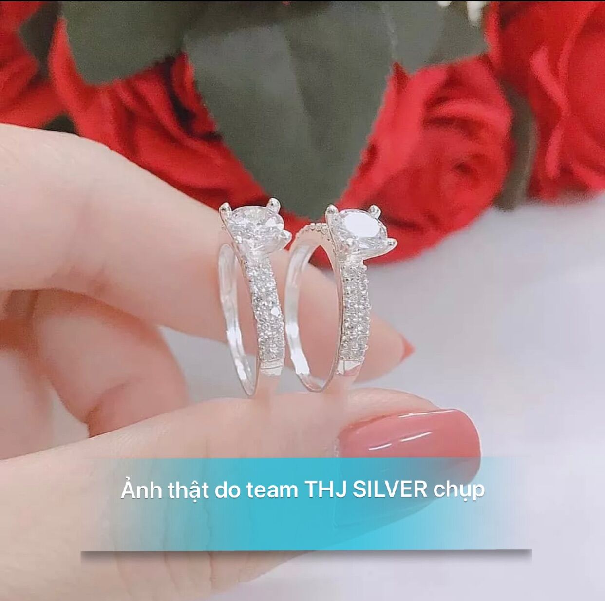 Nhẫn nữ 4 chấu đá cao đính đá sáng đẹp bạc ta - THJ SILVER