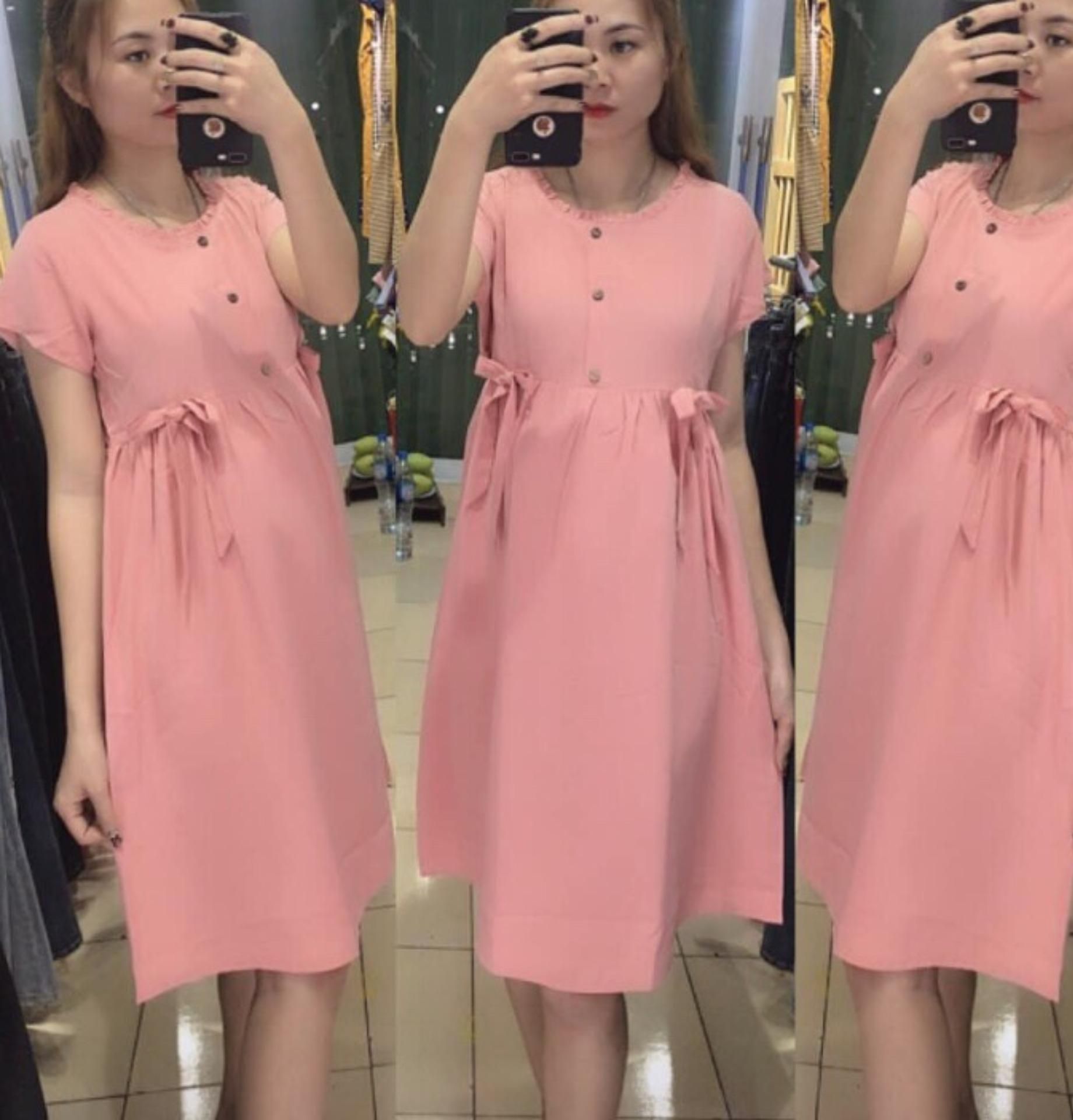 Váy bầu dáng suông-đầm bầu đẹp nơ eo