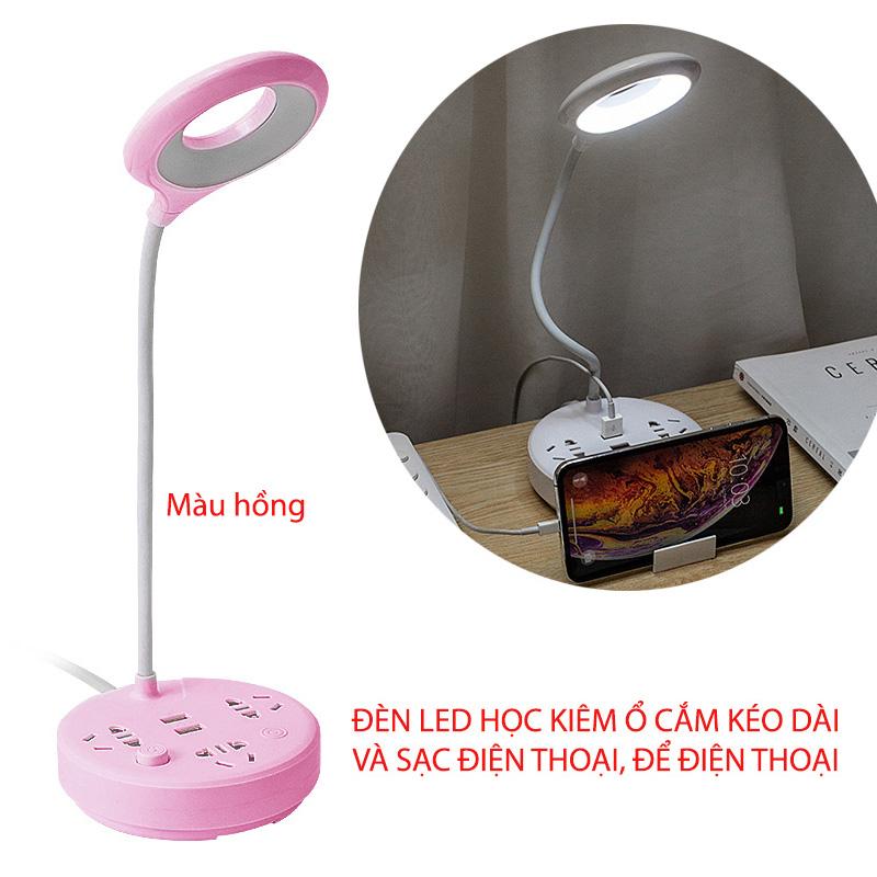 Đèn led đọc sách để bàn kiêm ổ cắm thông minh kéo dài 1.8m có cổng USB và giá đỡ điện thoại