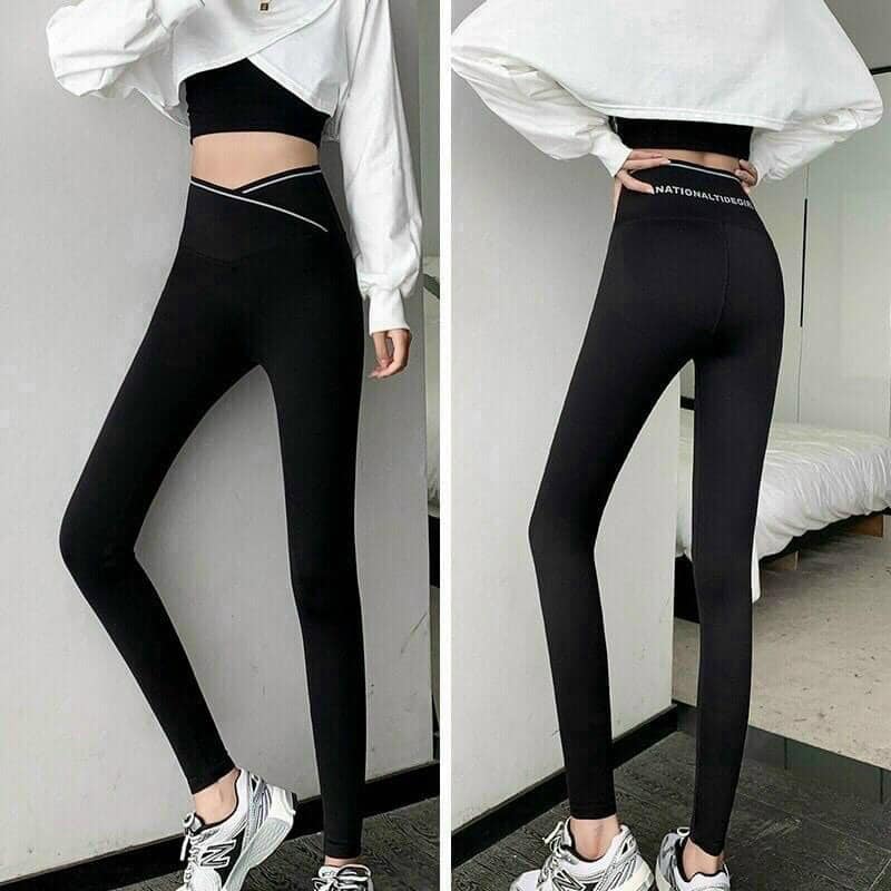 (ảnh thật) QUẦN LEEGING NỮ CẠP CHÉO LƯNG CAO CHẤT UMI CO GIÃN 4 CHIỀU