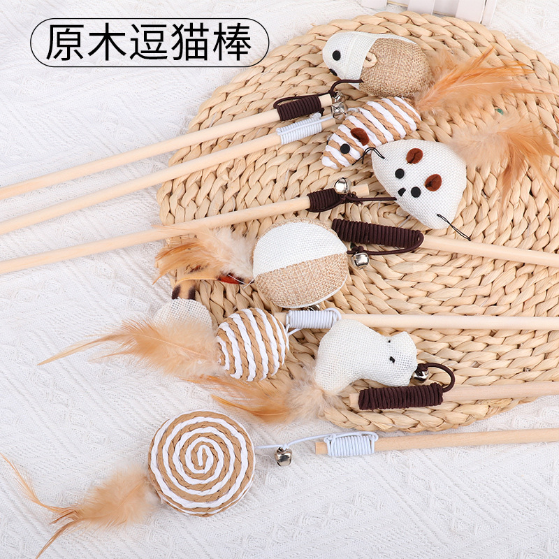 Đồ chơi cho mèo - Cần câu cán gỗ