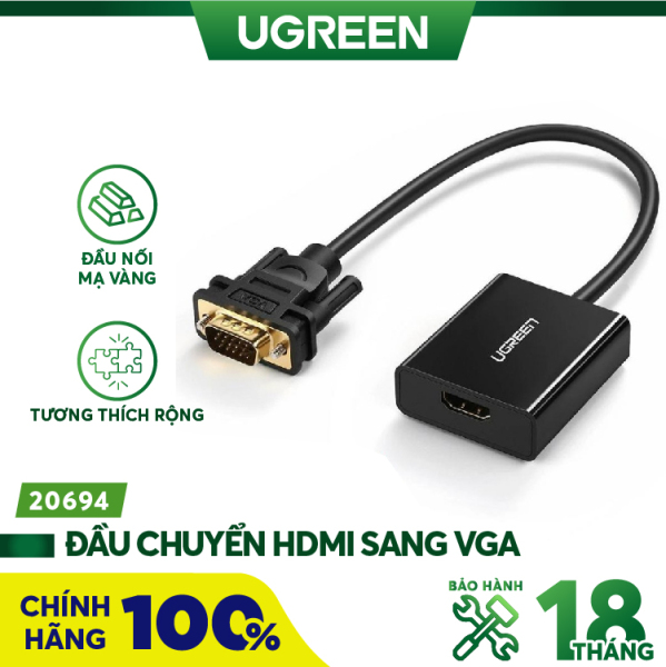 Cáp chuyển đổi HDMI sang VGA có âm thanh UGREEN 20694 - Hàng phân phối chính hãng - Bảo hành 18 tháng