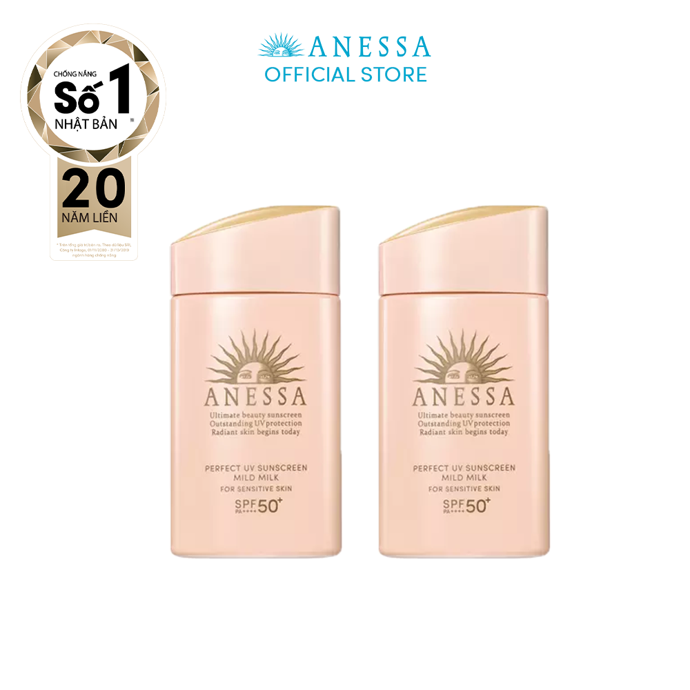 Bộ 2 Kem chống nắng dạng sữa dưỡng da dịu nhẹ cho da nhạy cảm và trẻ em ANESSA Perfect UV Sunscreen Mild Milk SPF 50+ PA++++