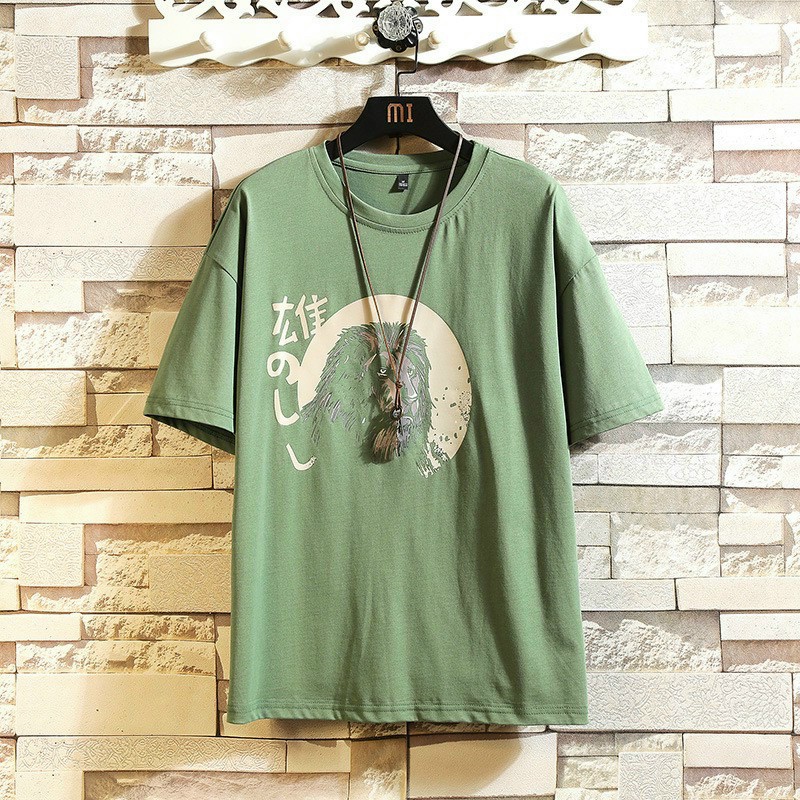 Áo thun cotton nam tay lỡ form rộng dáng suông in hình sư tử bao chất