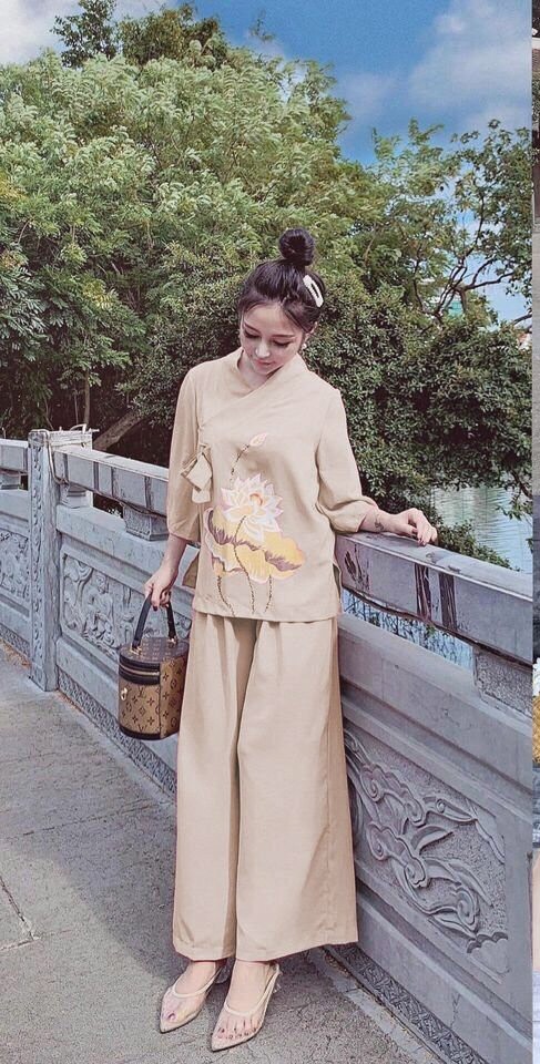 [HCM]SET ĐỒ LAM ĐI CHÙA PHỐI HOA THÊU CAO CẤP