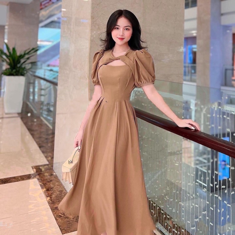 Đầm váy xoắn cổ form dài 3 màu