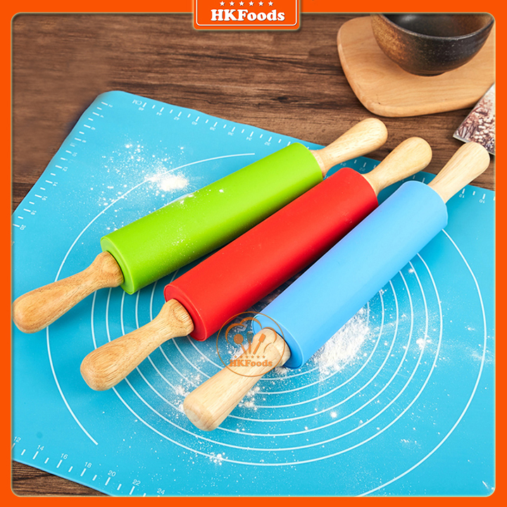 Cán Lăn Bột Silicon/Rolling Pin Có Trục Xoay 30cm