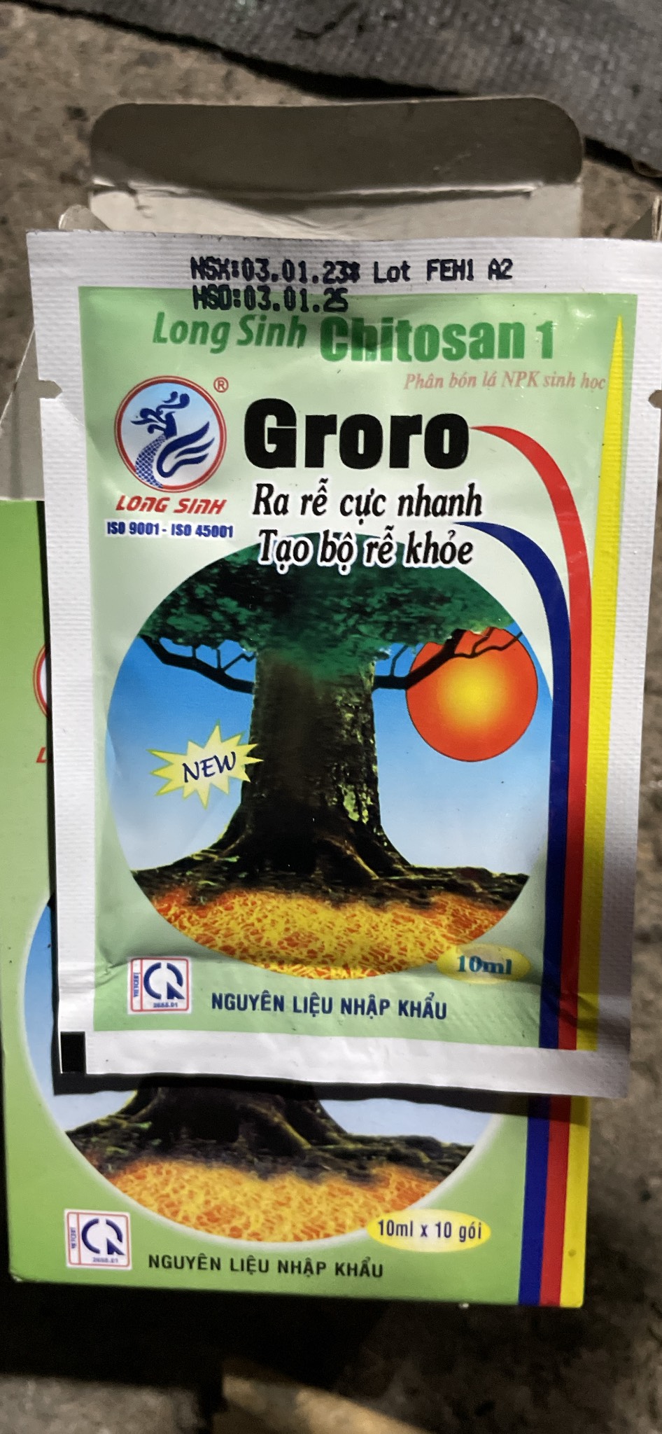 Phân bón NPK sinh học Chitosan Groro gói hoặc hộp