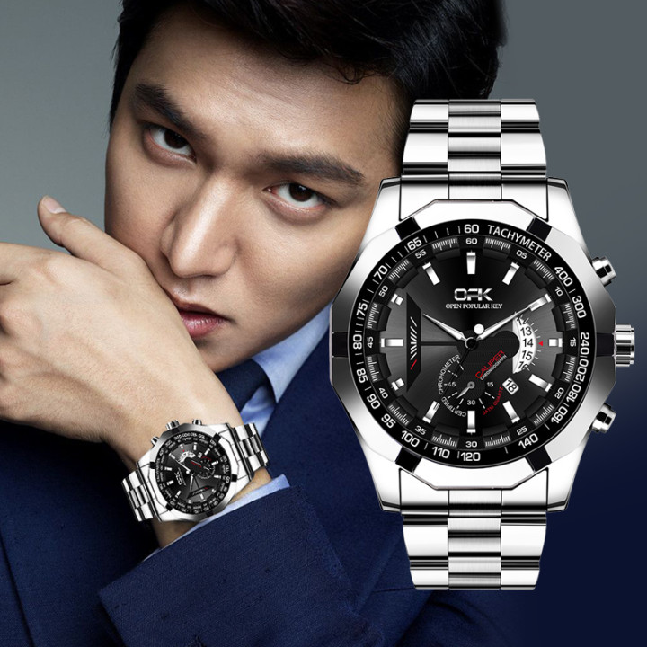 OPK Multi-function Sport Watch for Men Original Waterproof Fashion and Cool Stainless Steel Quartz Watch Calendar Luminous Display