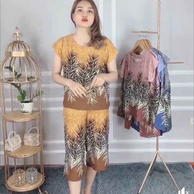 Bộ lanh lụa mặc nhà trung niên ảnh thật