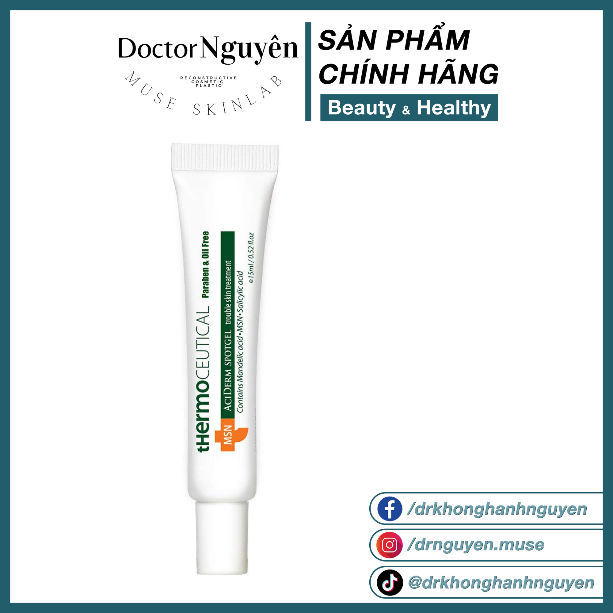 [HÀNG NHẬP KHẨU] Kem Giảm Mụn, Sáng da tHermoCeutical MSN Aciderm Spotgel (15ml)