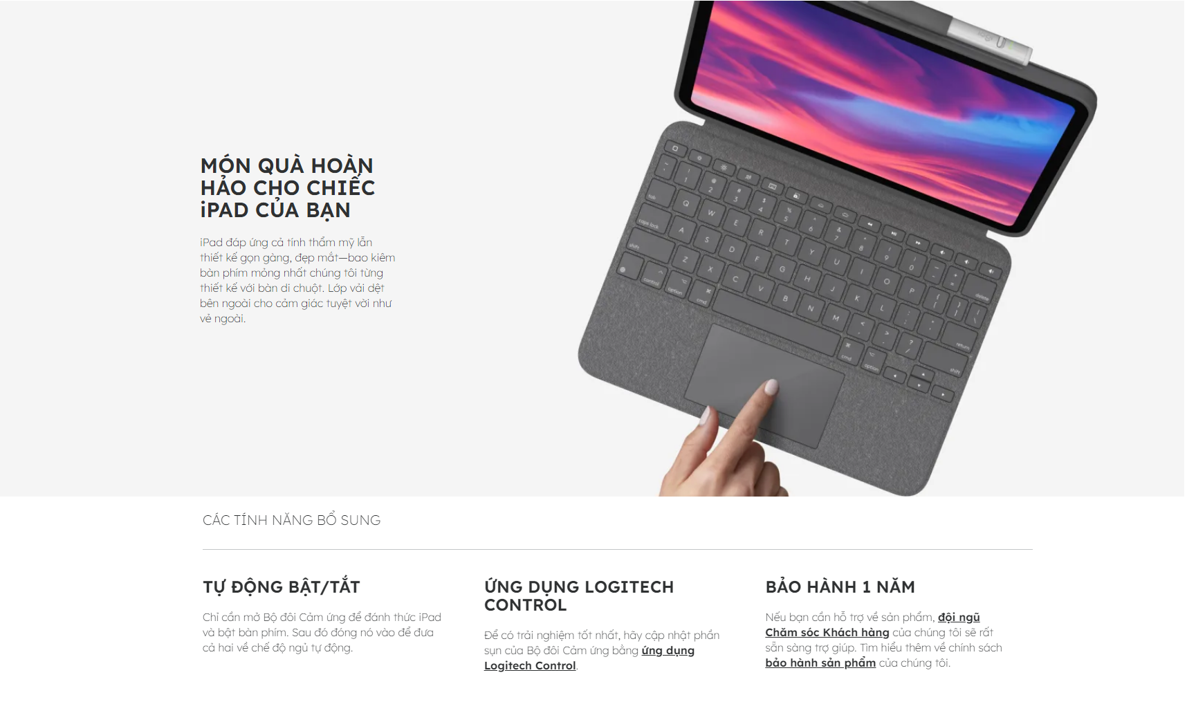 Bao da bàn phím Logitech Combo Touch iPad Gen 10 (10.9 inch) - Bảo hành chính hãng 12 tháng
