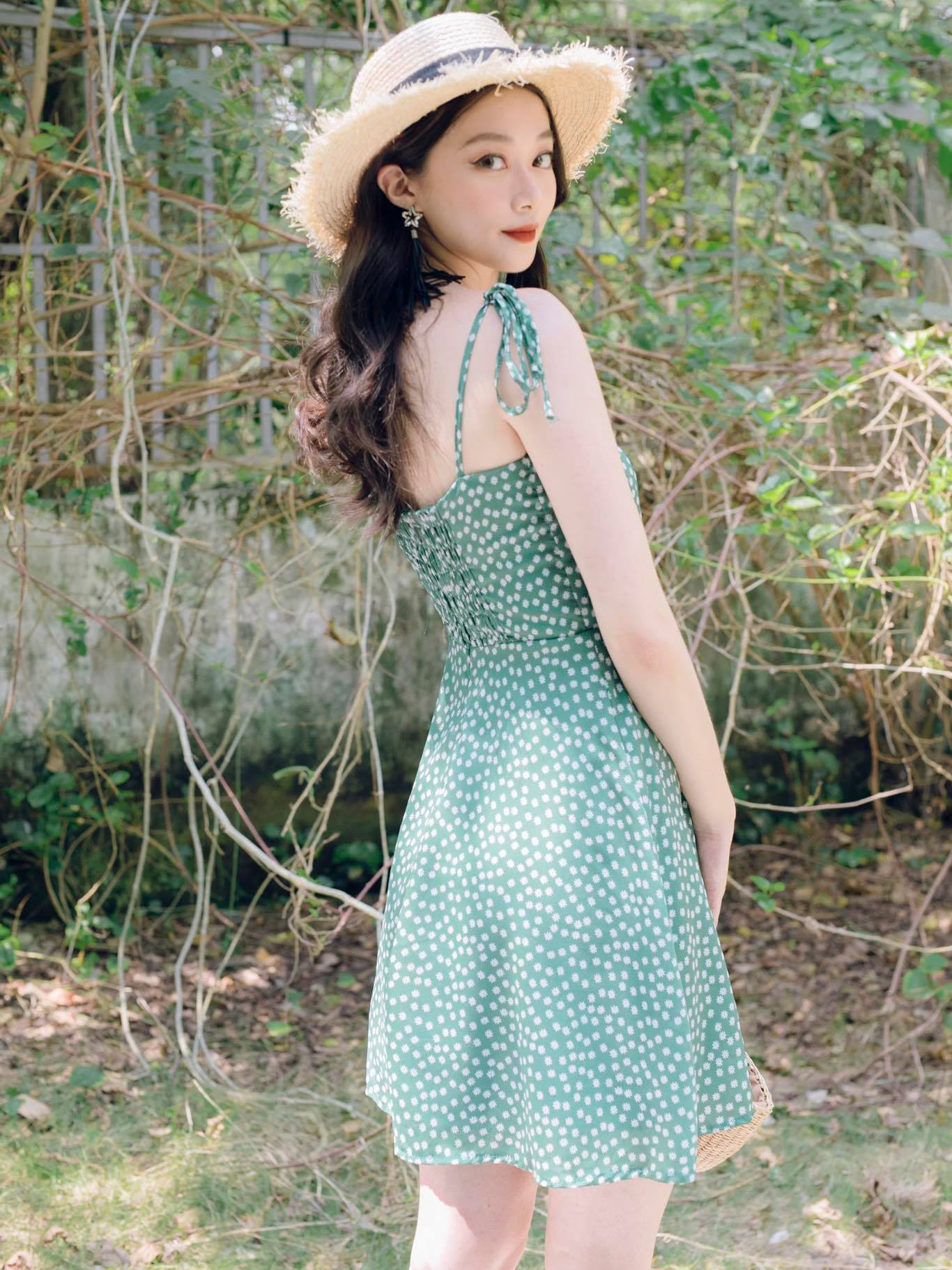 Đầm hoa nhí 2 dây cột nơ