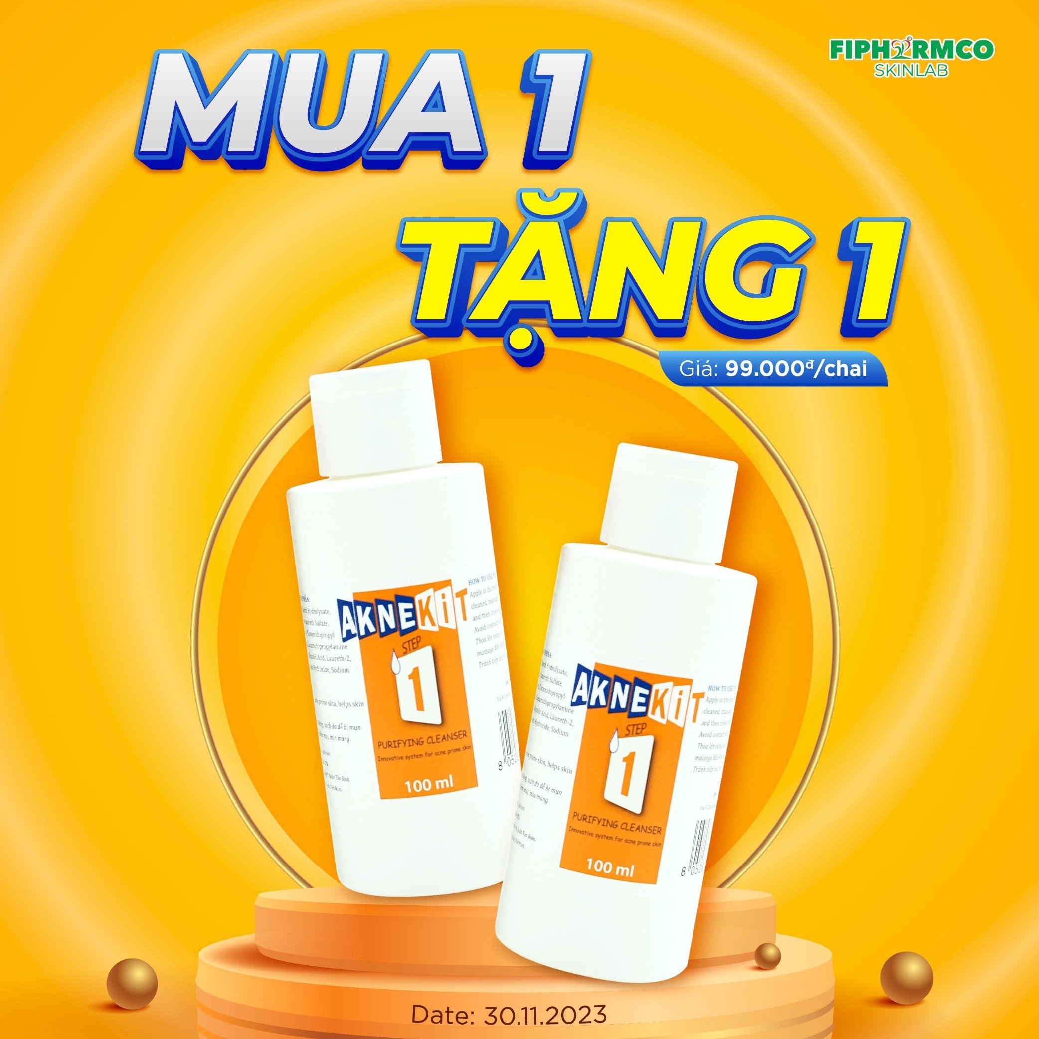 Sữa rửa mặt AKNEKIT từ Ý cho da nhờn mụn, mờ sẹo giảm thâm, làm sạch sâu và giữ ẩm với BHA, AHA và Urea Peroxide - Dược mỹ phẩm 5 Phát