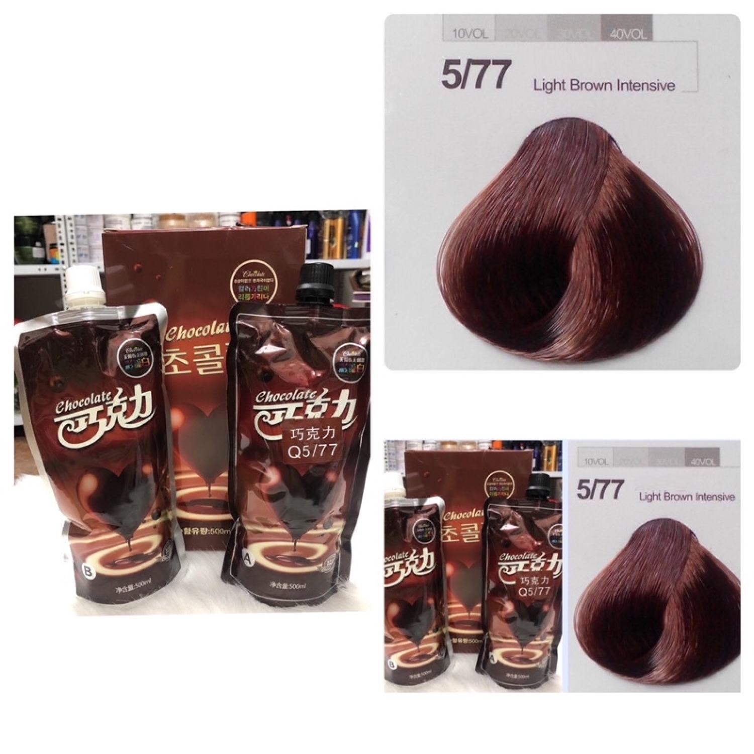 Thuốᴄ nhuộm tóc màu nâu - Phủ bạc màu nâu Socola Chocolate dạng túi 500mlx2