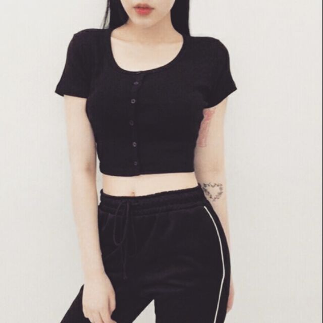 Áo croptop nút Thật Vải dày đẹp (Nút Gài) A3-G00