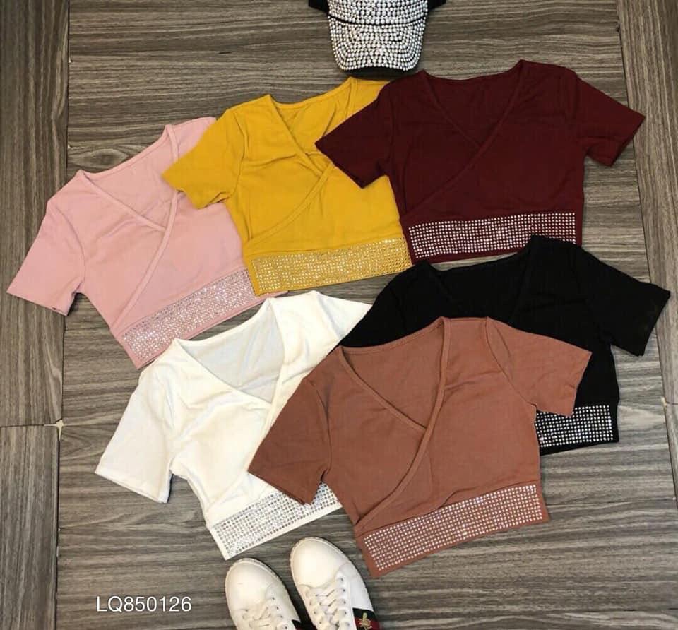 [HCM]Áo croptop đắp chéo đính đá mẫu mới cực xinh