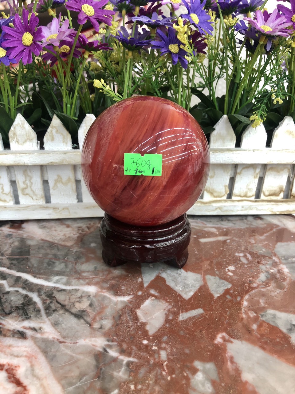 Quả cầu phong thủy đá núi lửa Obsidian đỏ - Đường kính 8,5 cm và 8,6 cm