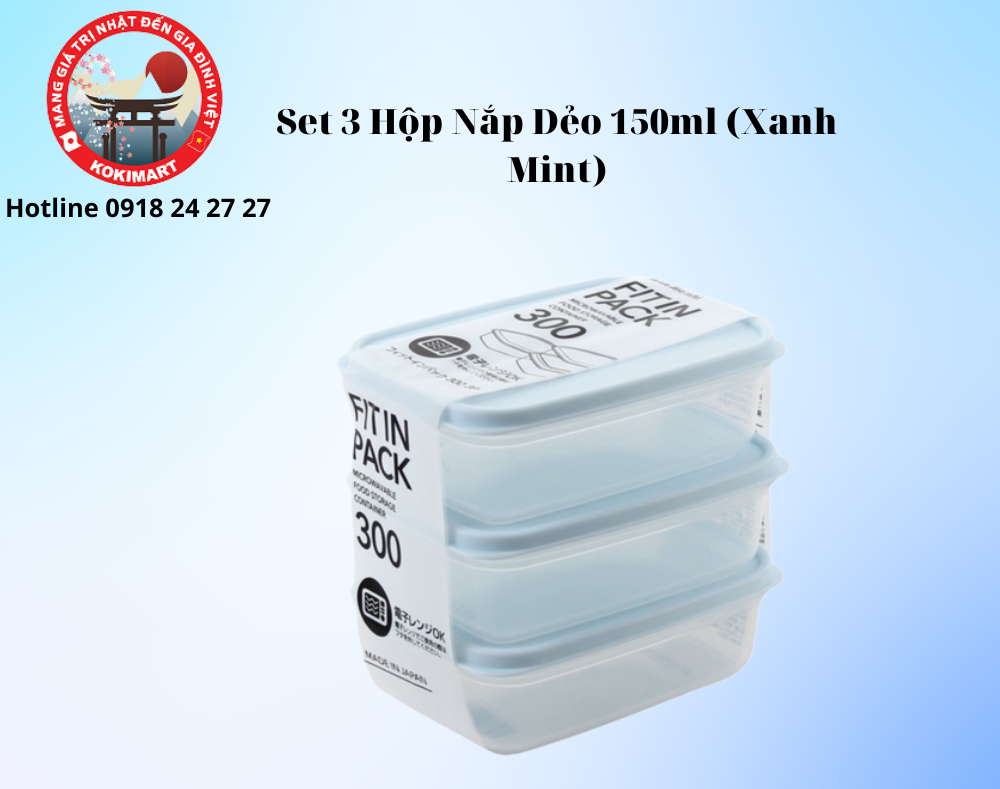 Set 3 Hộp Nắp Dẻo 150ml (Xanh Mint)