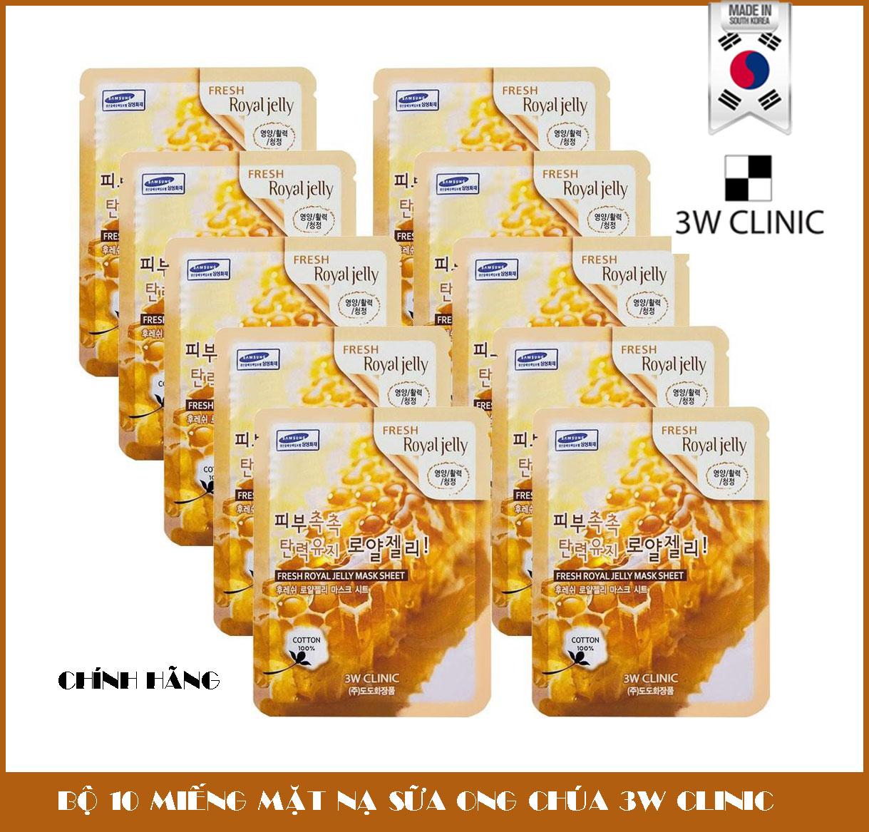 [HCM]Combo 10 Gói Mặt Nạ Chiết Xuất Sữa Ong Chúa 3W Clinic Fresh Royal Jelly Mask Sheet (23ml x 10)