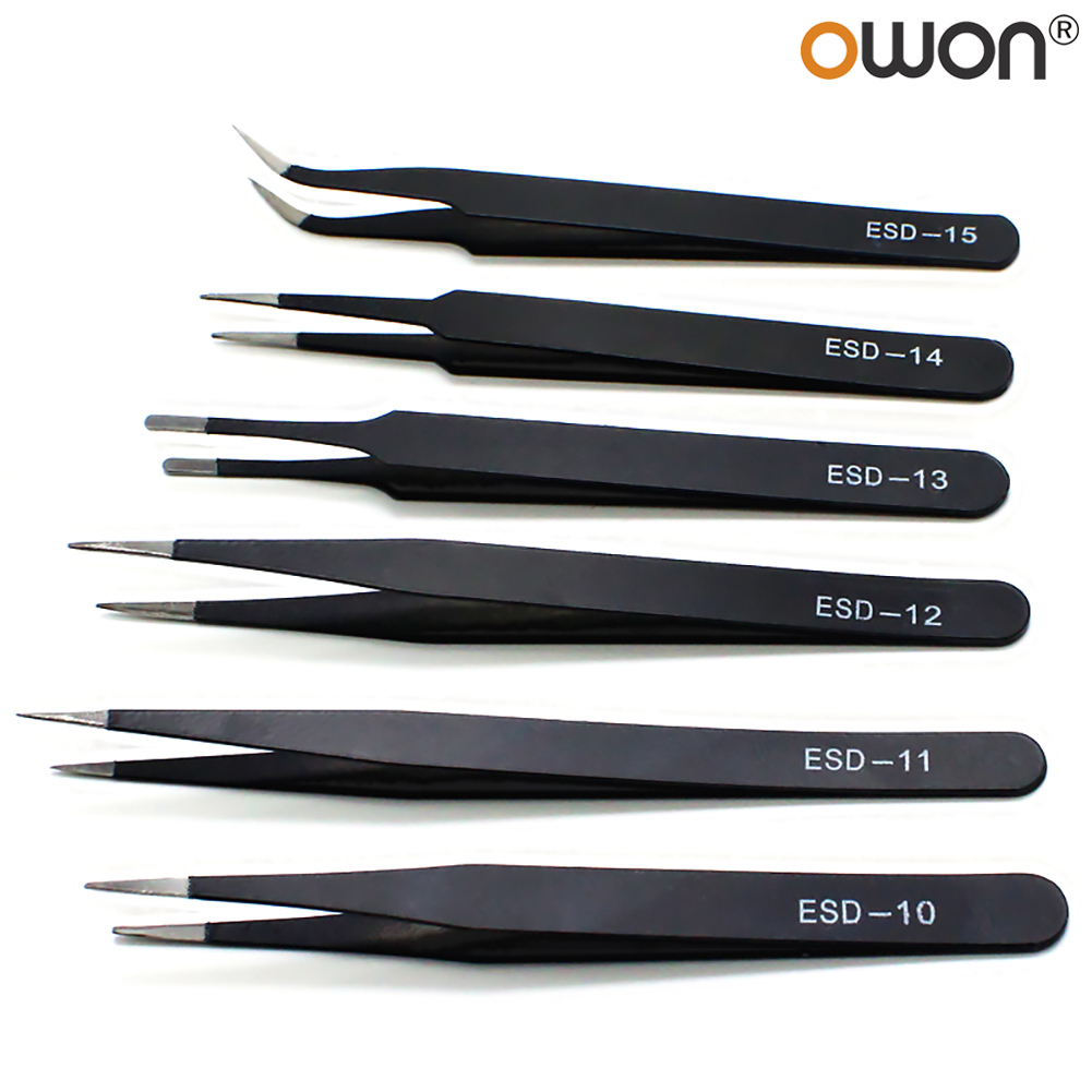 6Pcs Stainless Steel Anti-static Precision Curved Straight Tweezers Repair Tools