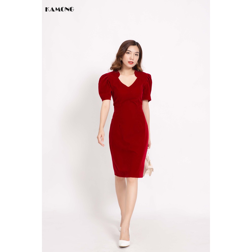 Đầm Cổ Tim Xếp Ly Tay Kamong D135
