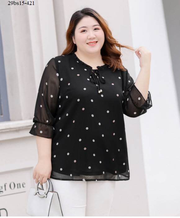 Áo chấm bi nơ bigsize trung niên - BS15-421