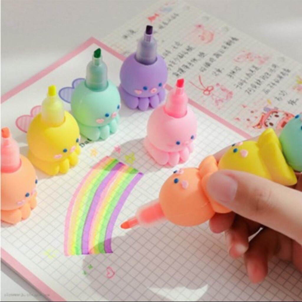 Bút Dạ Quang 6 Màu Bạch Tuộc Dễ Thương 😘