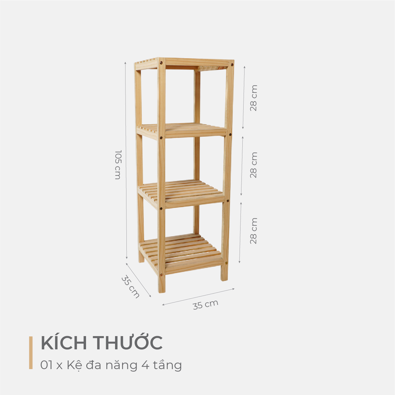 Kệ gỗ thông đa năng 4 tầng chắc chắn - Made4Home