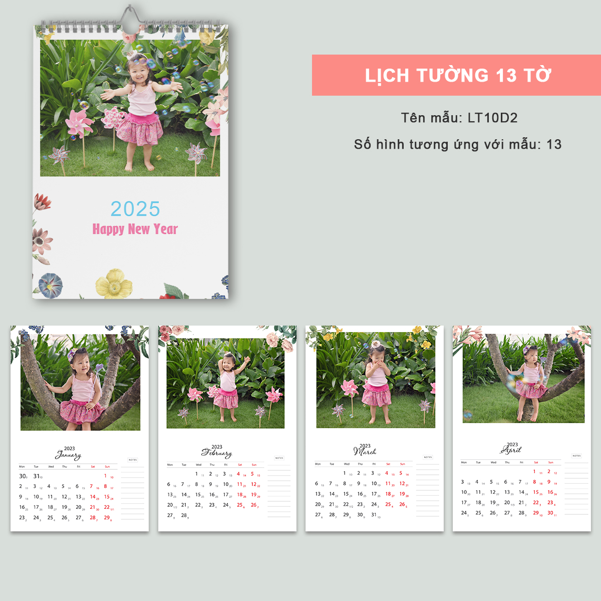 Lịch Treo Tường 13 Tờ size 30x45cm, in ảnh cá nhân hóa, trang trí nhà cửa, chào mừng năm 2025
