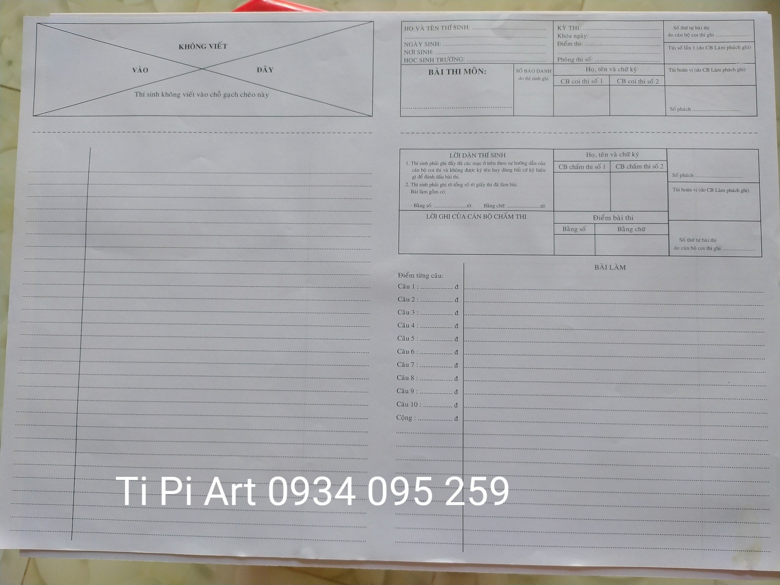 Giấy thi A3 phách ngang (nhận in theo yêu cầu)
