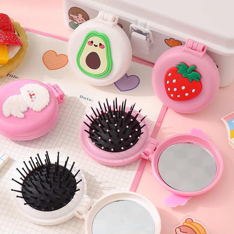 Gương Mini Kèm Lược Massage Gấp Gọn