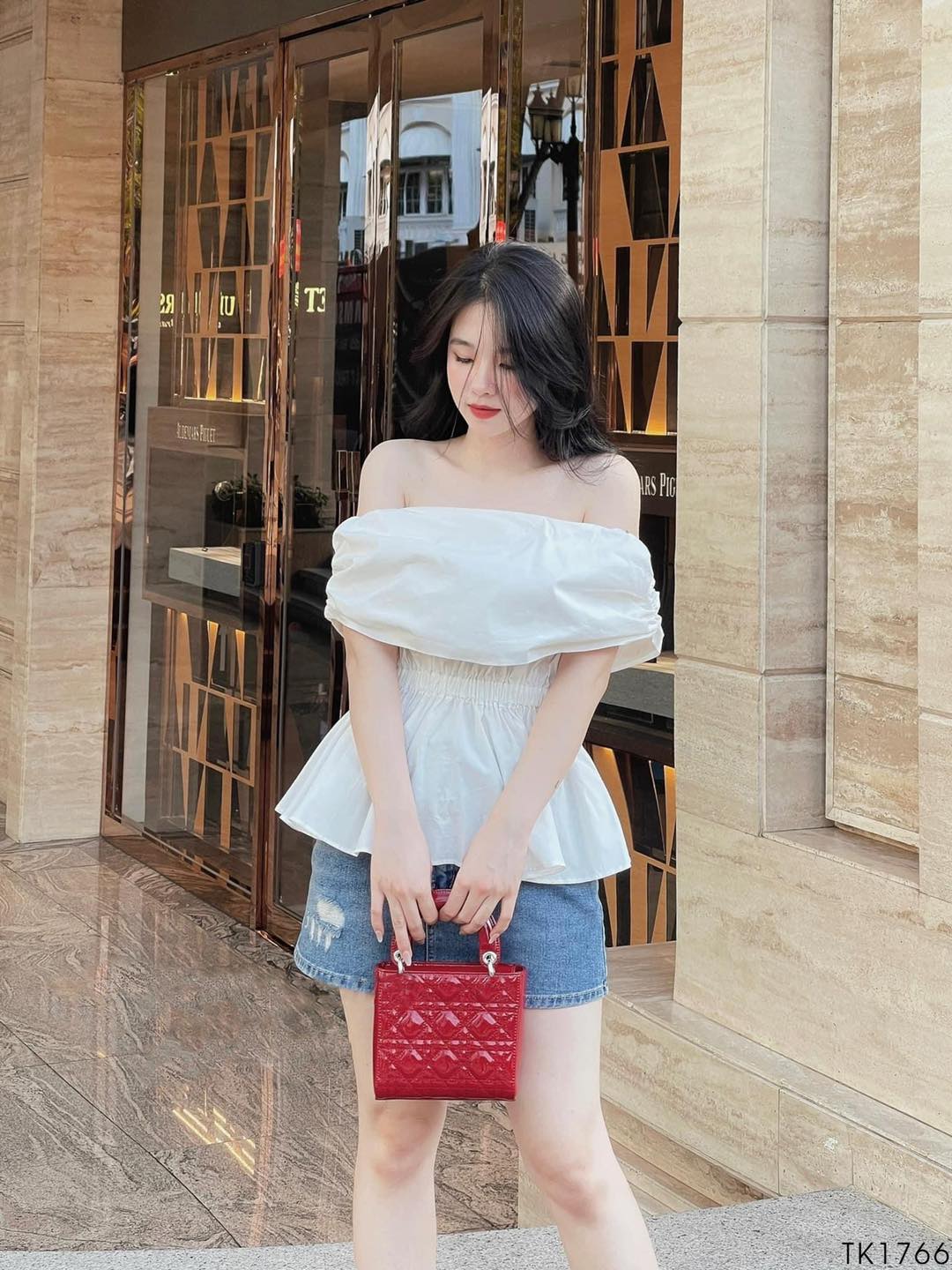 [Ảnh thật] Áo peplum trễ vai thun bo eo xinh xắn