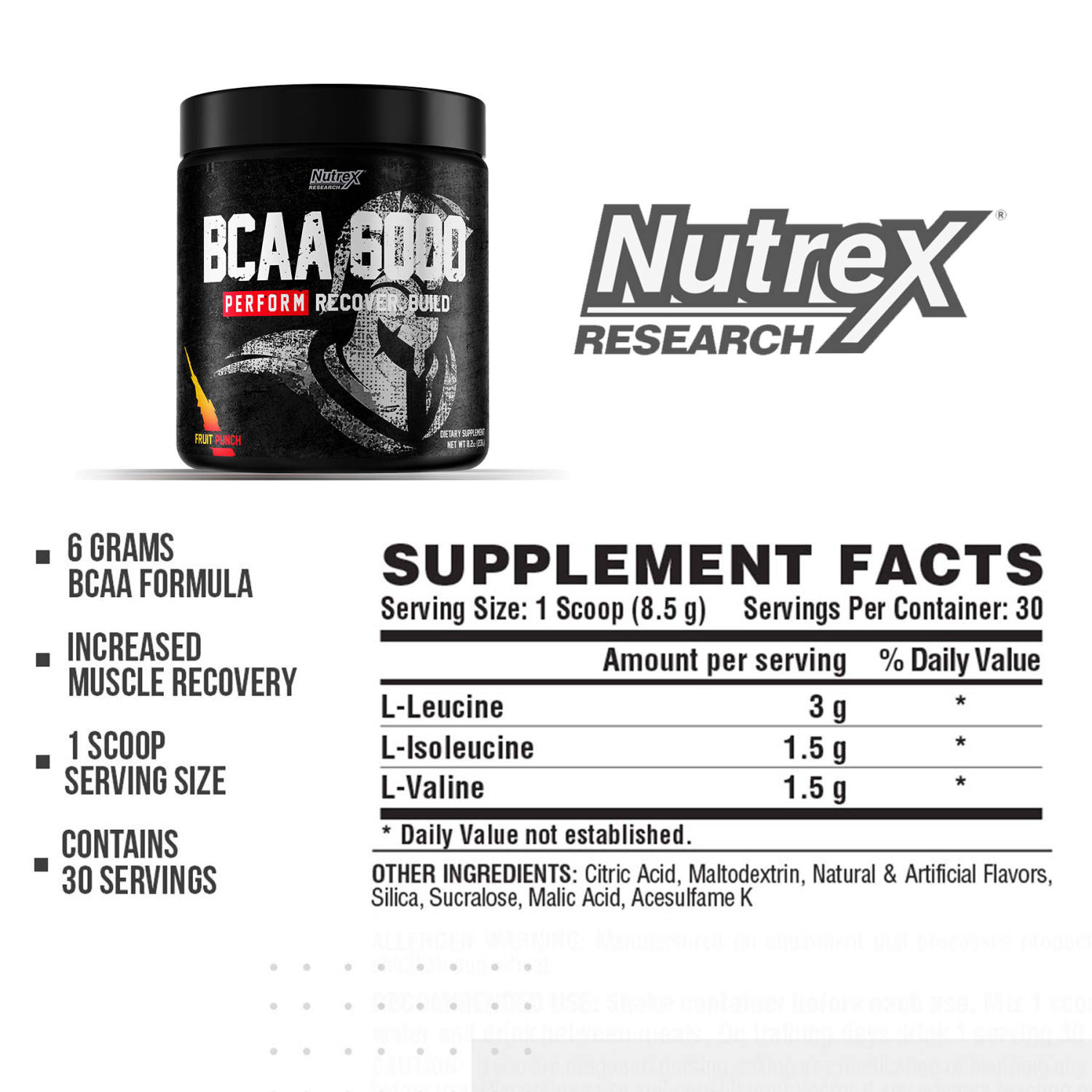 Nutrex BCAA 6000 30 servings - Tăng hiệu suất phục hồi cơ bắp