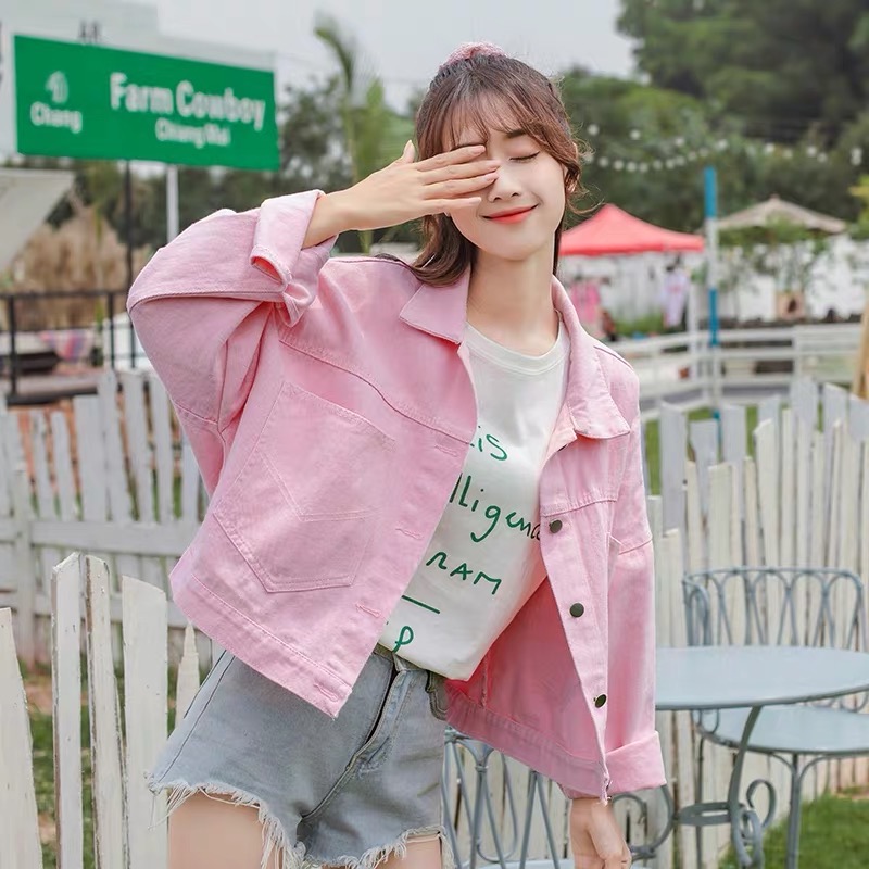 Áo khoác jeans nữ kaki hồng vải đẹp không giãn dong phuong fashion