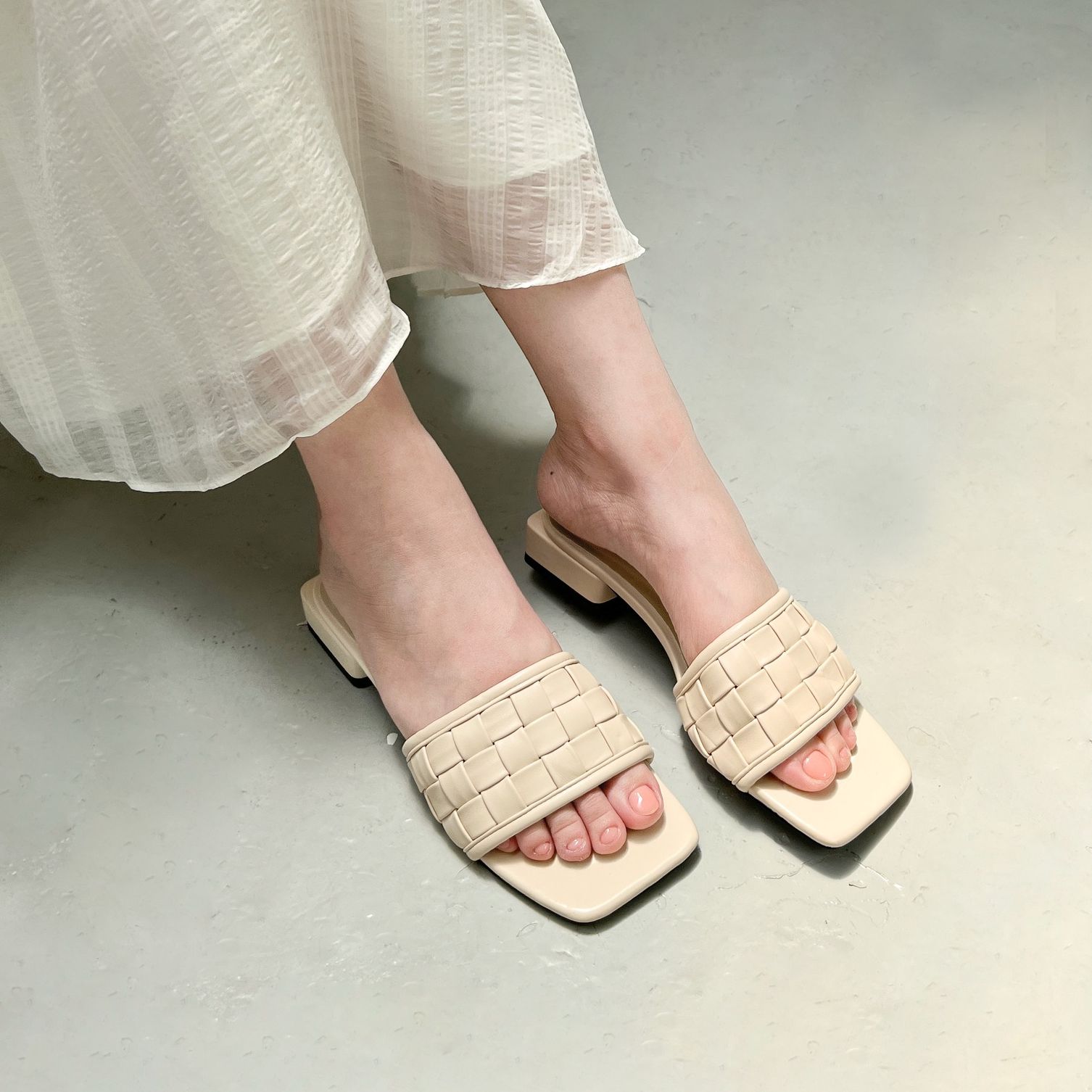 OLV - Dép Creamy Basket Weave Sandals