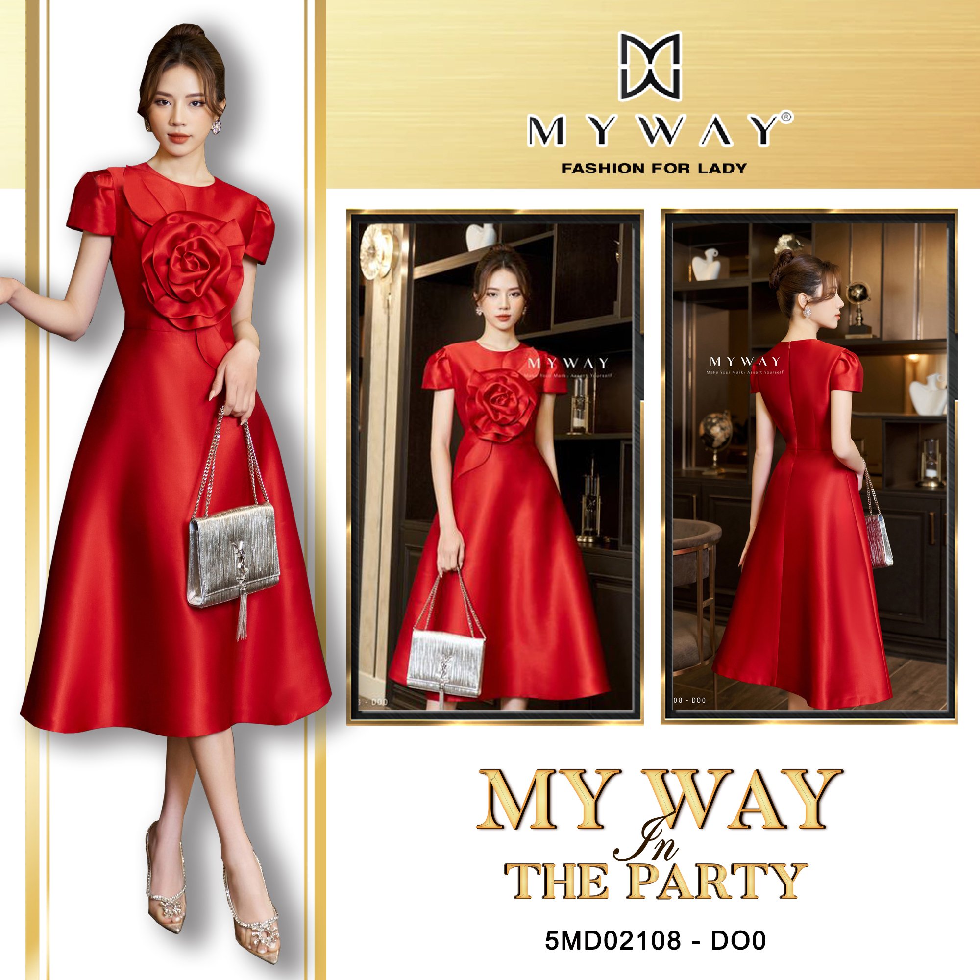 Đầm xòe dự tiệc my way đính hoa cao cấp 5md02108