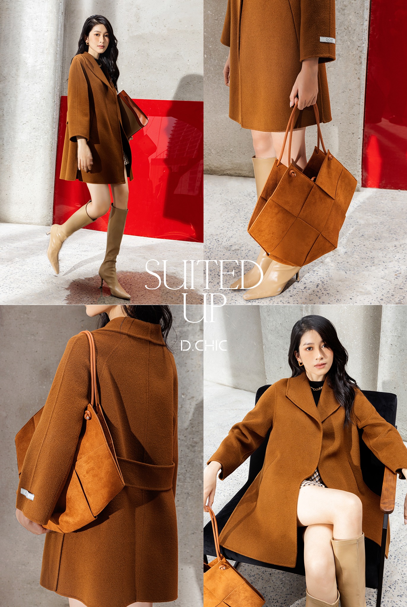 D.CHIC Áo dạ HANDMADE 2022 cổ bẻ ve to 2 túi chéo MS: 980152