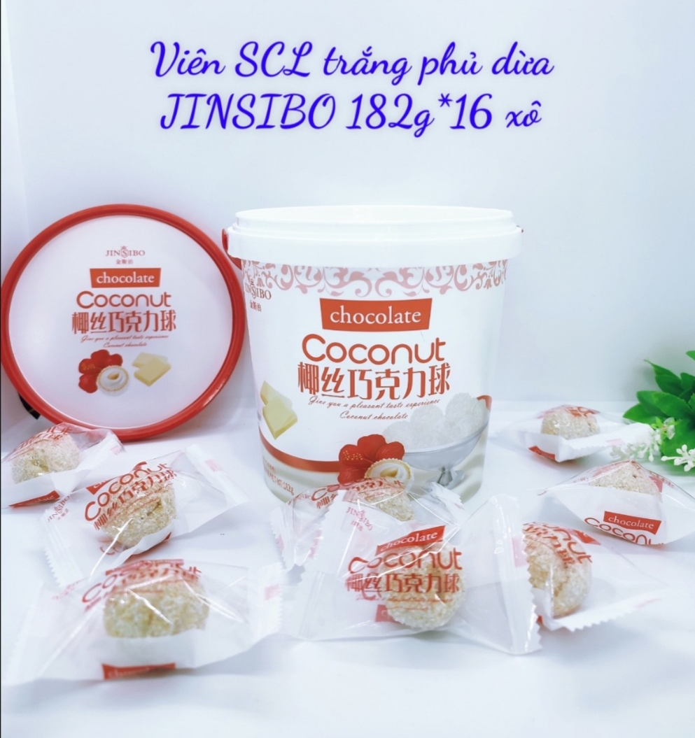 [Sẵn hàng] Viên Socola trắng phủ dừa bào sợi hộp 182gr