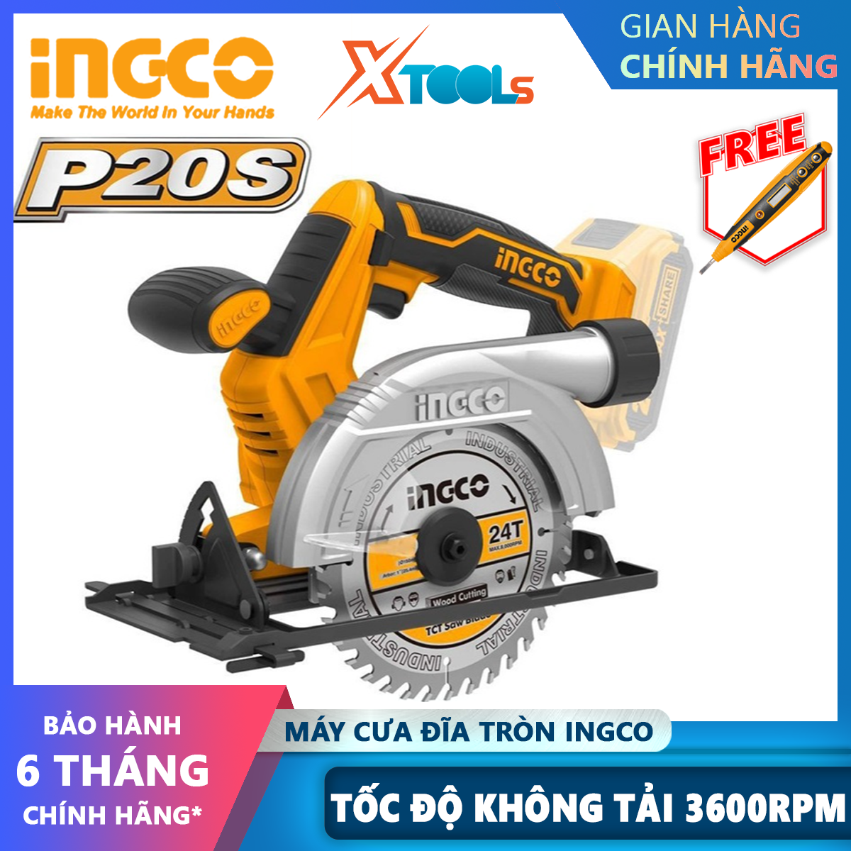 20V ingco csli1401 battery circular saw circular saw | adjustable depth cutting and tilt speed without load 3600rpm, 185mm