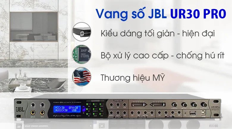 Vang Cơ Lai Số JBL UR30 PRO - Vang Cơ Bluetooth Chống Hú Chuyên Nghiệp - Kết Nối Không Dây Bluetooth 5.0, Cổng Quang (Optical), Coaxial, USB, AV, Có Reverb - 3 Cổng Micro Chỉnh Riêng Biệt - Màn Hình LCD, Âm Sáng Trong, Effect Mượt Mà.