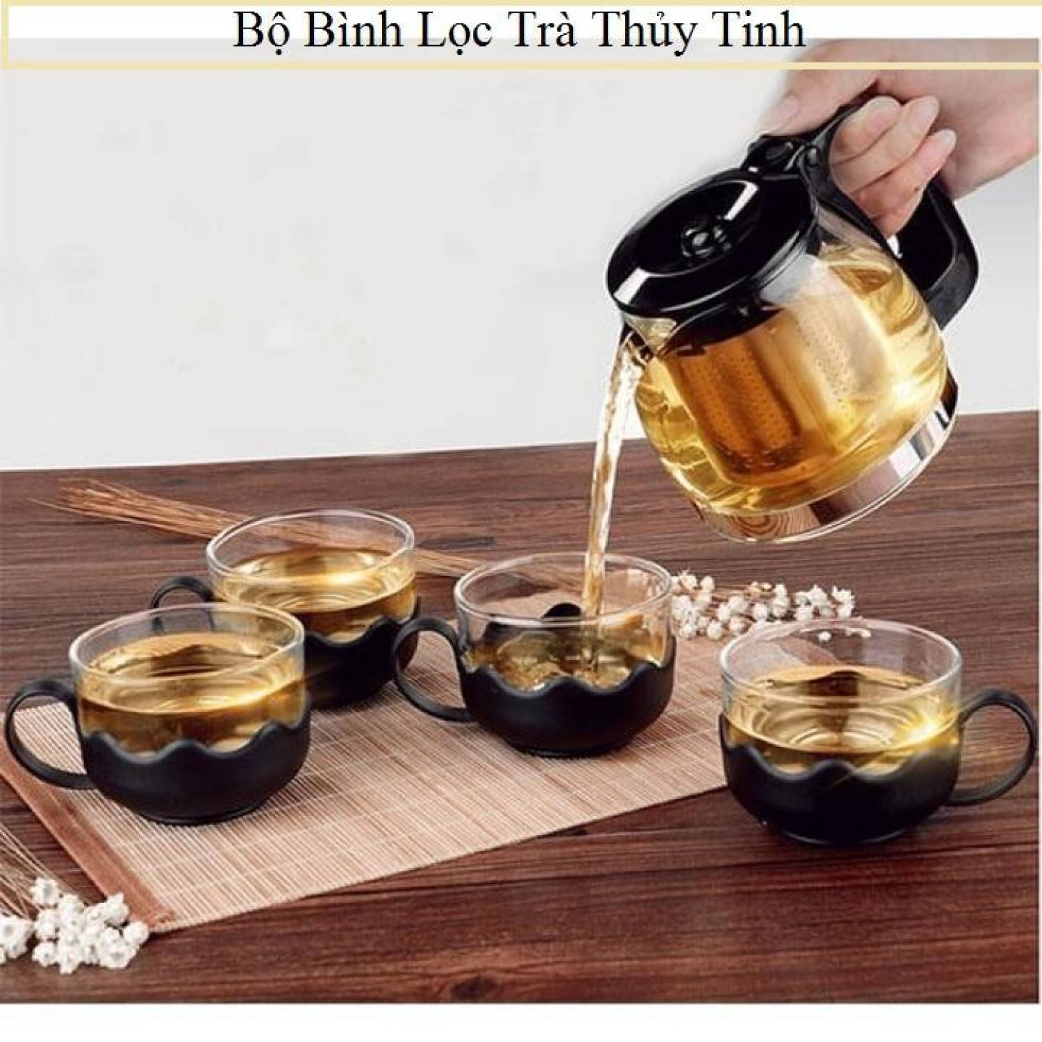 Bộ bình lọc trà kèm 4 ly thủy tinh