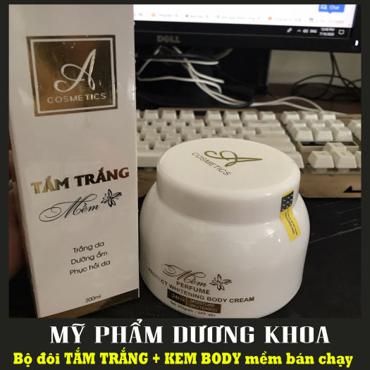 Bộ tăm trắng + kem dưỡng mềm a ,chính hãng combo tắm trắng + kem trắng da body mềm chữ a - body mềm mẫu mới