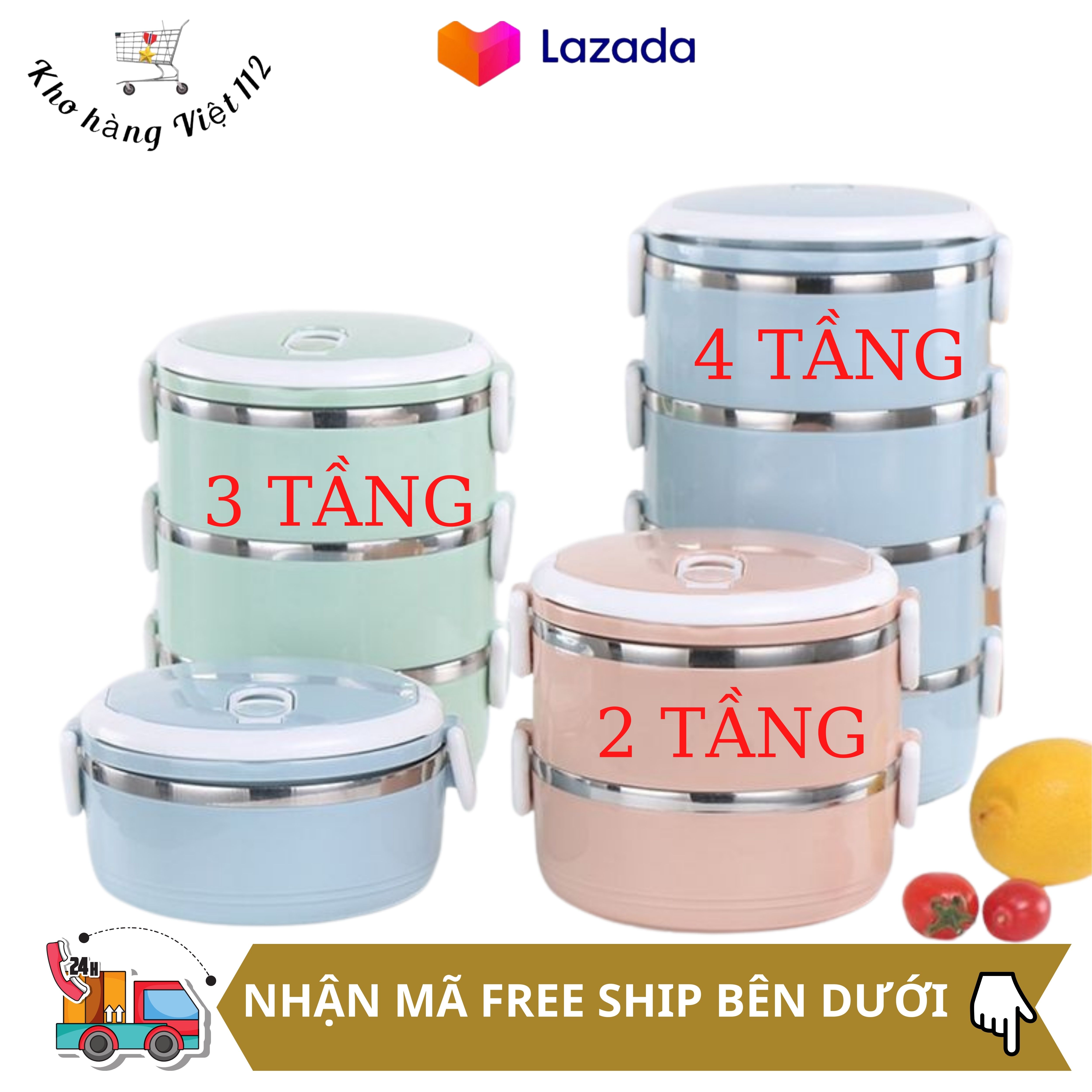 Hộp đựng cơm giữ nhiệt 3-4 ngăn/hộp đựng cơm giữ nhiệt inox giá rẻ (Màu ngẫu nhiên)- Hộp cơmhộp đựng cơm văn phòng giữ nhiệt 2 tầng inox