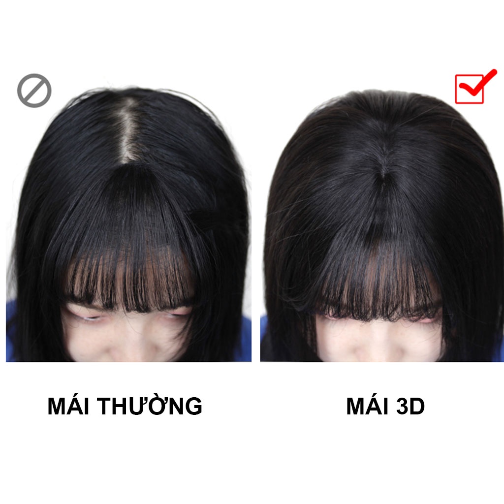 Tóc giả mái thưa 3D tóc thật 100% loại 2 Kẹp (Có da đầu) TG204