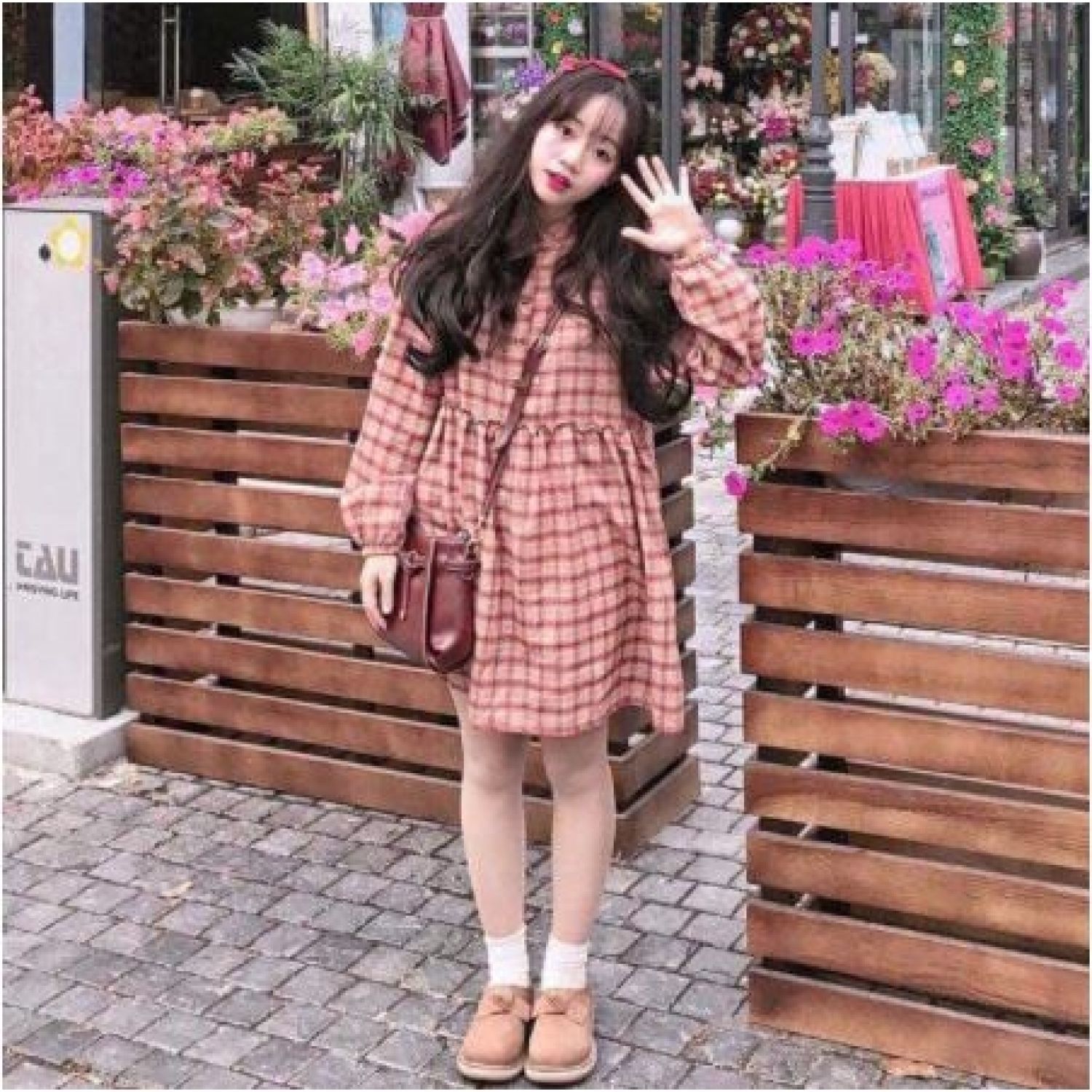 Đầm sơ mi cổ đứng caro