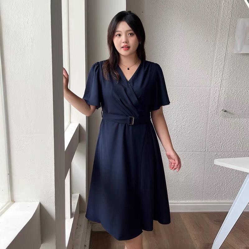 đầm xòe cổ V thắt eo trung niên bigsize - G36823