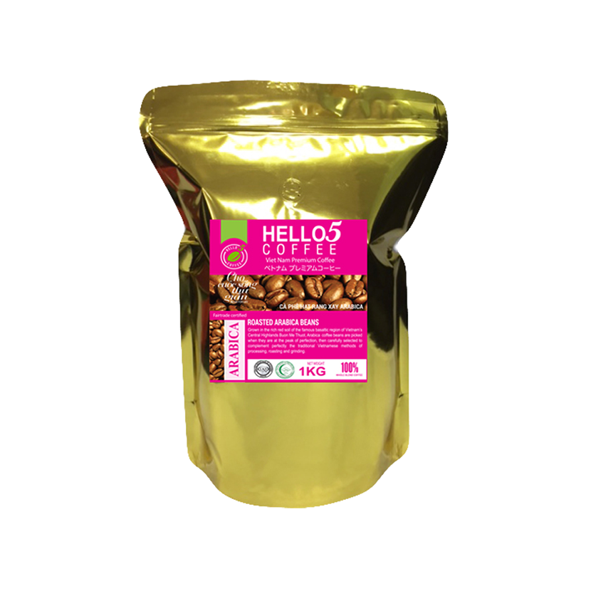 Cà phê hạt nguyên chất Arabica Hello 5 Coffee - Gói 1kg